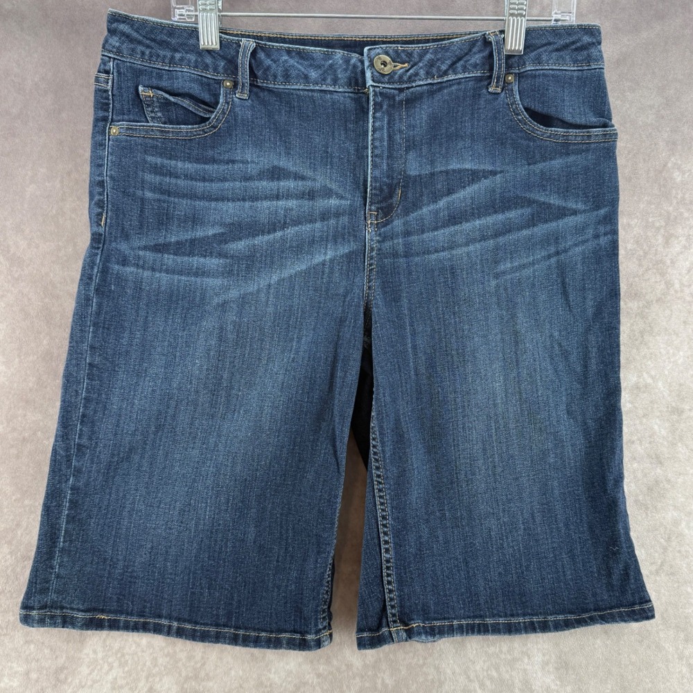Simply Vera Vera Wang Womens Dark Wash Denim Bermuda Shorts SZ 12 Stretch Indigo